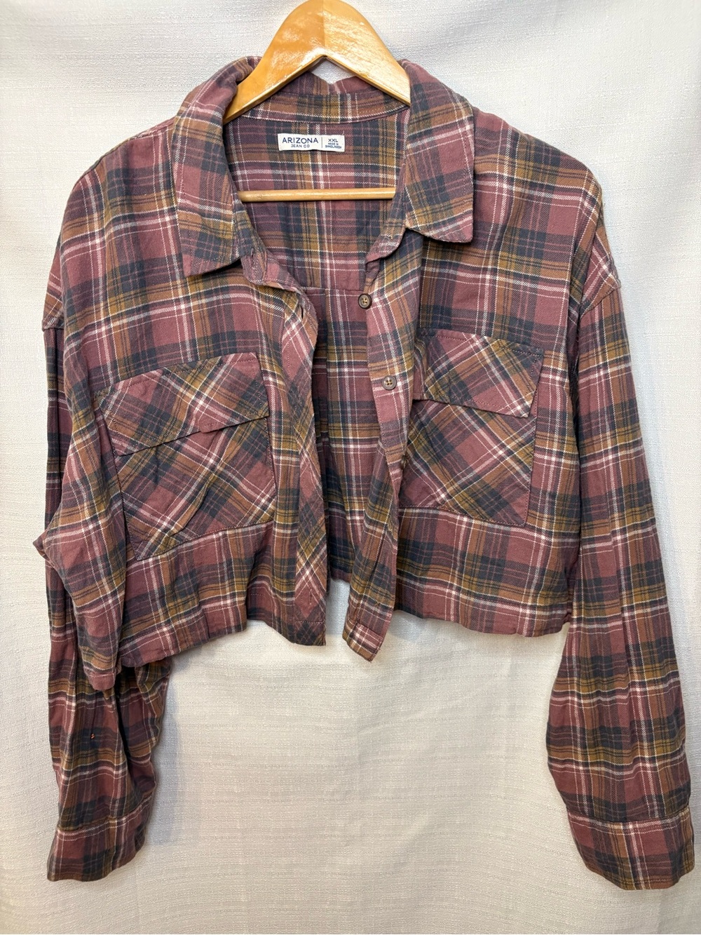 Arizona Jean Company Mauve Plaid Cropped Flannel